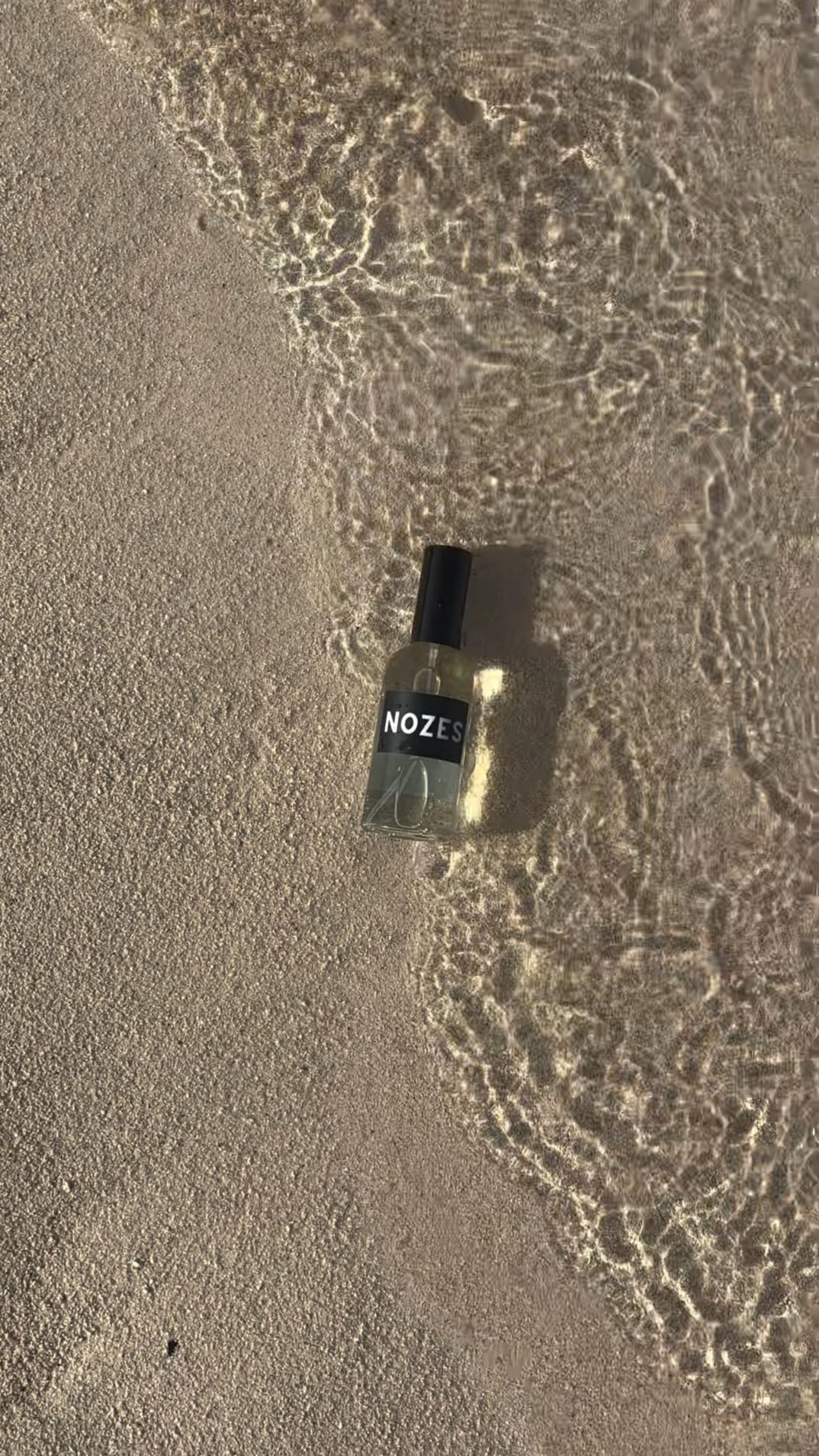 Nozes flesje in ondiep water op het strand
